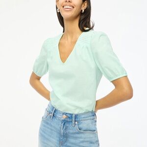 J Crew Factory Striped V Neck Cotton Top XL Mint Green White Short Sleeve NWT